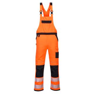 Pracovné odevy - Hi-Vis montérkové nohavice PORTWEST s náprsenkou oranžové