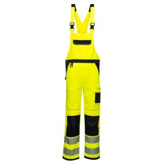 Pracovné odevy - Hi-Vis montérkové nohavice PORTWEST s náprsenkou žlté