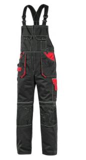 Pracovné odevy-montérkové nohavice ORION KRYŠTOF CXS s náprsenkou čierno-červené