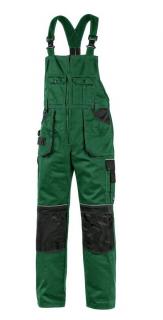 Pracovné odevy-montérkové nohavice ORION KRYŠTOF CXS s náprsenkou zeleno-čierne
