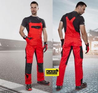 Pracovné odevy-Montérkové nohavice PRE100 03 ARDON s náprsenkou červeno-čierne