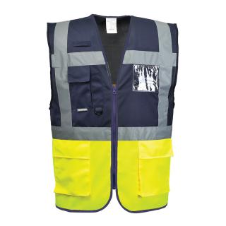 Pracovné odevy - Reflexná manažérska vesta PORTWEST c276 žltá/tm. modrá