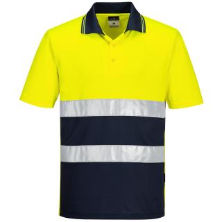 Pracovné odevy-reflexná polokošeľa PORTWEST S175 žltá/tmavomodrá