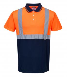 Pracovné odevy-reflexná polokošeľa PORTWEST S479 oranžová/tmavomodrá