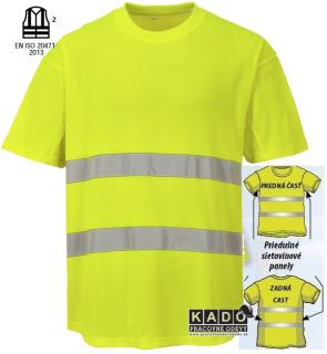 Pracovné odevy - reflexné bavlnené tričko Portwest Mesh C394 Cotton Comfort žlté