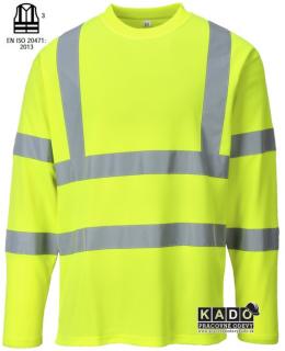 Pracovné odevy-reflexné bavlnené tričko Portwest s278 Cotton Comfort LS žlté