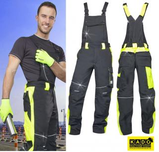 Predĺžené montérkové nohavice s náprsenkou NEON ARDON čierno/žlté nad 183cm ()