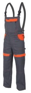 Predĺžené pracovné nohavice COOL TREND s náprsenkou sivá/oranžová ()