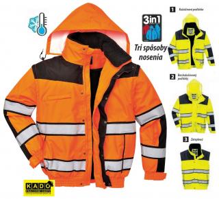 Reflexná bunda PW C466 hi-Vis Classic bomber 3v1 oranžová/čierna ()