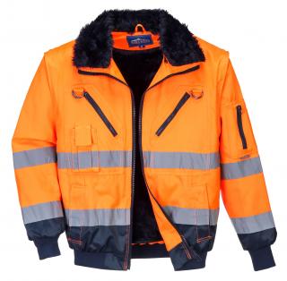 Reflexná zateplená bunda PORTWEST PJ50 3V1 oranžová/tmavomodrá