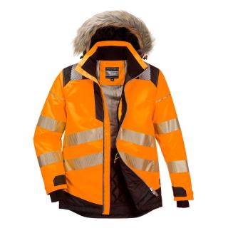 Reflexná zimná bunda PW369 PORTWEST s kožušinou oranžová