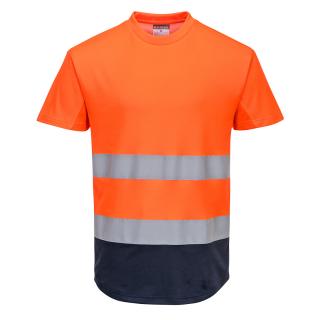 Reflexné bavlnené tričko C395 Portwest Mesh Cotton Comfort oranž/tm. modrá