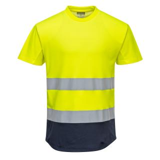 Reflexné bavlnené tričko C395 Portwest Mesh Cotton Comfort žltá/tm. modrá