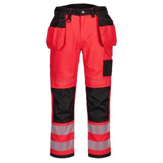 Reflexné montérkové nohavice T501 PORTWEST VISION červená/čierna