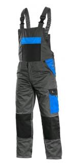 Skrátené pracovné nohavice PHOENIX CRONOS CXS s naprsenkou sivo-modré 170-176cm