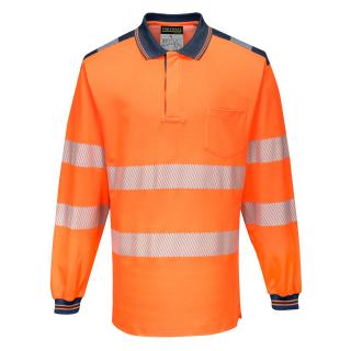 T184 reflexné polo tričko s dlhým rukávom PW3 PORTWEST oranžovo/modré
