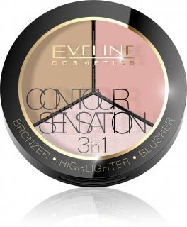 EVELINE Contour Sensation 3v1 bronzer, rozjasňovač, lícenka 01 PINK BEIGE