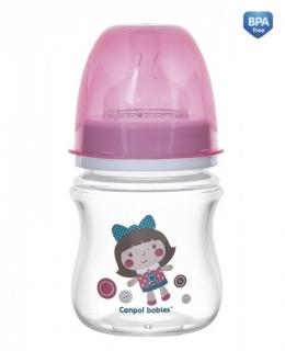 Antikoliková fľaštička so širokým hrdlom Canpol Babies EasyStart - TOYS 120 ml - ružová
