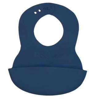 BABYONO Podbradník mäkký plastový s vreckom bez BPA dark blue 6 m+