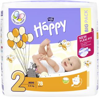 BELLA HAPPY Mini 2 (3-6 kg) Big Pack 78 ks – jednorazové plienky