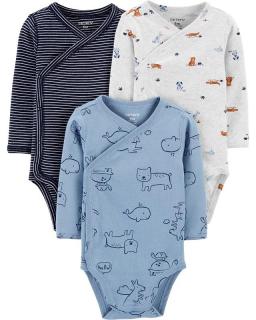 CARTER'S Body dlhý rukáv zavinovacie Animal chlapec LBB 3 ks NB/ veľ. 56