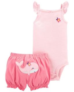 CARTER'S Set 2dielny body tielko, nohavice kr. Pink Whale dievča 3 m, vel. 62