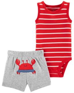 CARTER'S Set 2dielny body tielko, nohavice kr. Red Stripe Crab chlapec 18 m, vel. 86