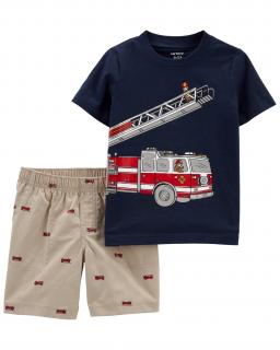 CARTER'S Set 2dielny tričko kr. rukáv, nohavice kr. Firetruck chlapec 12 m, veľ. 80