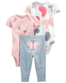 CARTER'S Set 3dielny body kr. rukáv 2ks, nohavice Pink Butterfly dievča LBB 12m