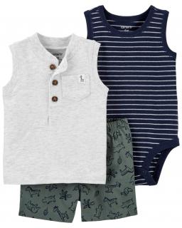 CARTER'S Set 3dielny body tielko, tričko bez rukávov, nohavice kr. Grey Henley chlapec 12 m, veľ. 80