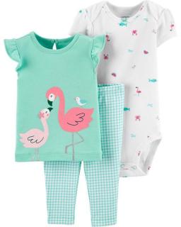 CARTER'S Set 3dielny body, tričko krátky rukáv, nohavice Flamingo dievča LBB 9 m /veľ. 74