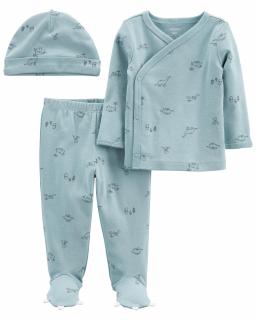 CARTER'S Set 3dielny tričko dl. rukáv, polodupačky, čiapka Blue Dino chlapec LBB 3m, veľ. 62