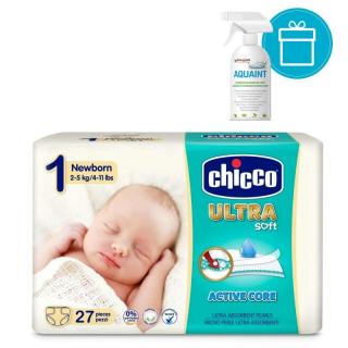 CHICCO Plienky jednorázové Ultra Newborn 2-5kg, 27 ks + AQUAINT 500 ml