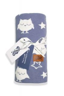 DETEXPOL Pletená žakárová bavlnená deka do kočíka sovičky modrá  Bavlna, 80/100 cm