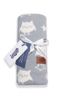 DETEXPOL Pletená žakárová bavlnená deka do kočíka sovičky sivá  Bavlna, 80/100 cm