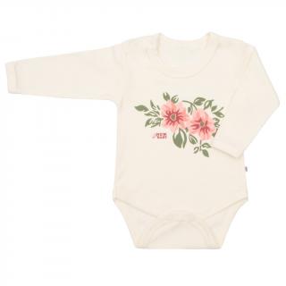 Dojčenské body s dlhým rukávom New Baby Flowers béžové