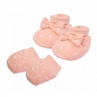 Dojčenský bavlnený set-capačky a rukavičky Nicol Rainbow ružový