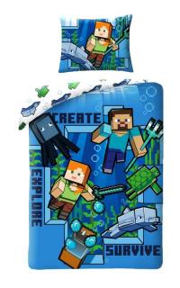 HALANTEX Obliečky Minecraft blue  Bavlna, 140/200, 70/90 cm