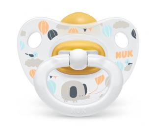 NUK Cumlík Happy kids, latex, V1 (0-6 m.) + box Biely slon