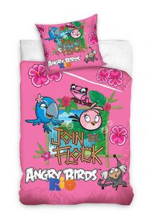 Obliečky Angry Birds Rio ružová 140/200 (detské posteľné návliečky Angry Birds)