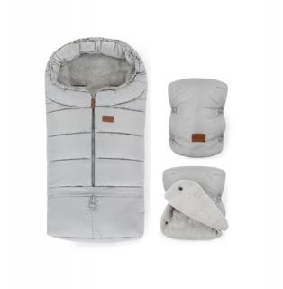 PETITE&amp;MARS Zimný set fusak Jibot 3v1 + rukavice na kočík Jasie Steel Grey