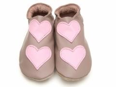 STARCHILD - Kožené topánočky - Lovehearts Taupe/Baby Pink - veľkosť M (6-12 mesiacov)