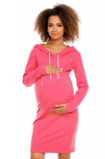 Tehotenské a dojčiace šaty s kapucňou, dl. rukáv - malinové, veľ. M