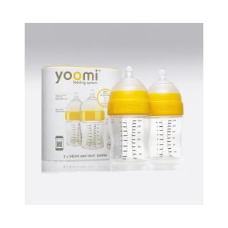 YOOMI - 240 ml dojčenská fľaša 2x (bez ohrievača) + cumlík s pomalým prietokom