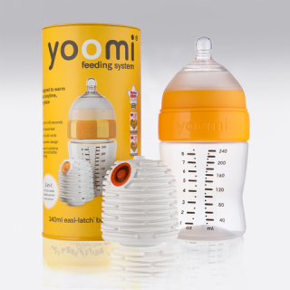 YOOMI - set 2 v 1 - 240 ml dojčenská fľaša + ohrievač žltý