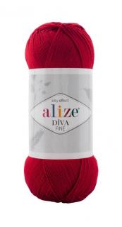 Alize Diva FINE 106 - červená (akrylová tenká priadza, vysoký lesk)