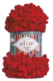 Alize Puffy Fine 56 - červená (pletenie rukami bez ihlíc)