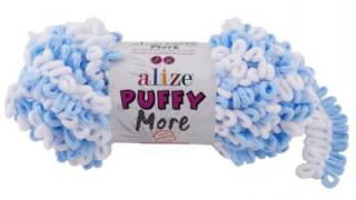 Alize Puffy MORE 6266 - modrá a biela (obojstranný úplet, pletenie bez ihlíc)