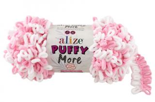 Alize Puffy MORE 6267 - ružová a biela (obojstranný úplet, pletenie bez ihlíc)