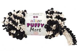Alize Puffy MORE 6270 - čierna a béžová (obojstranný úplet, pletenie bez ihlíc)